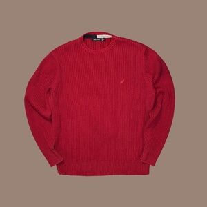 Men's Nautica Red Pullover Crew Neck Sweater, Vintage 90's Style, Cotton, XL